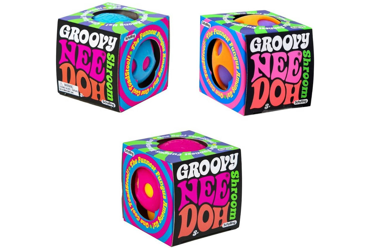 NeeDoh Groovy Shroom Squishy Fidget Toy Set of 3 Pink/Blue/Orange
