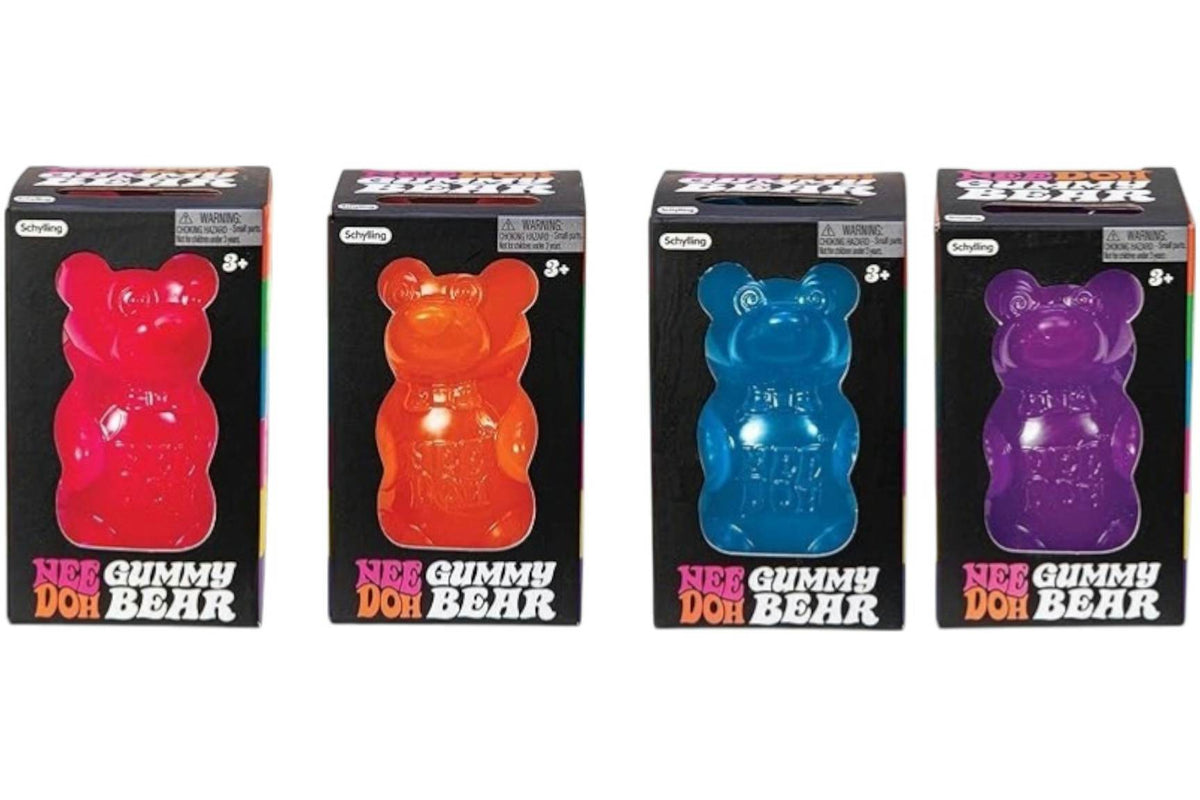 NeeDoh Gummy Bear Squishy Fidget Toy 4x Lot Red,Orange/Blue/Purple