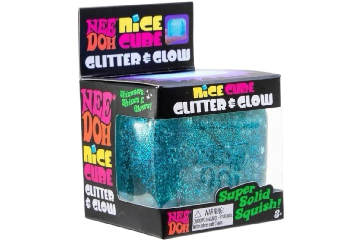 NeeDoh Nice Cube Glitter and Glow Squishy Fidget Toy Blue